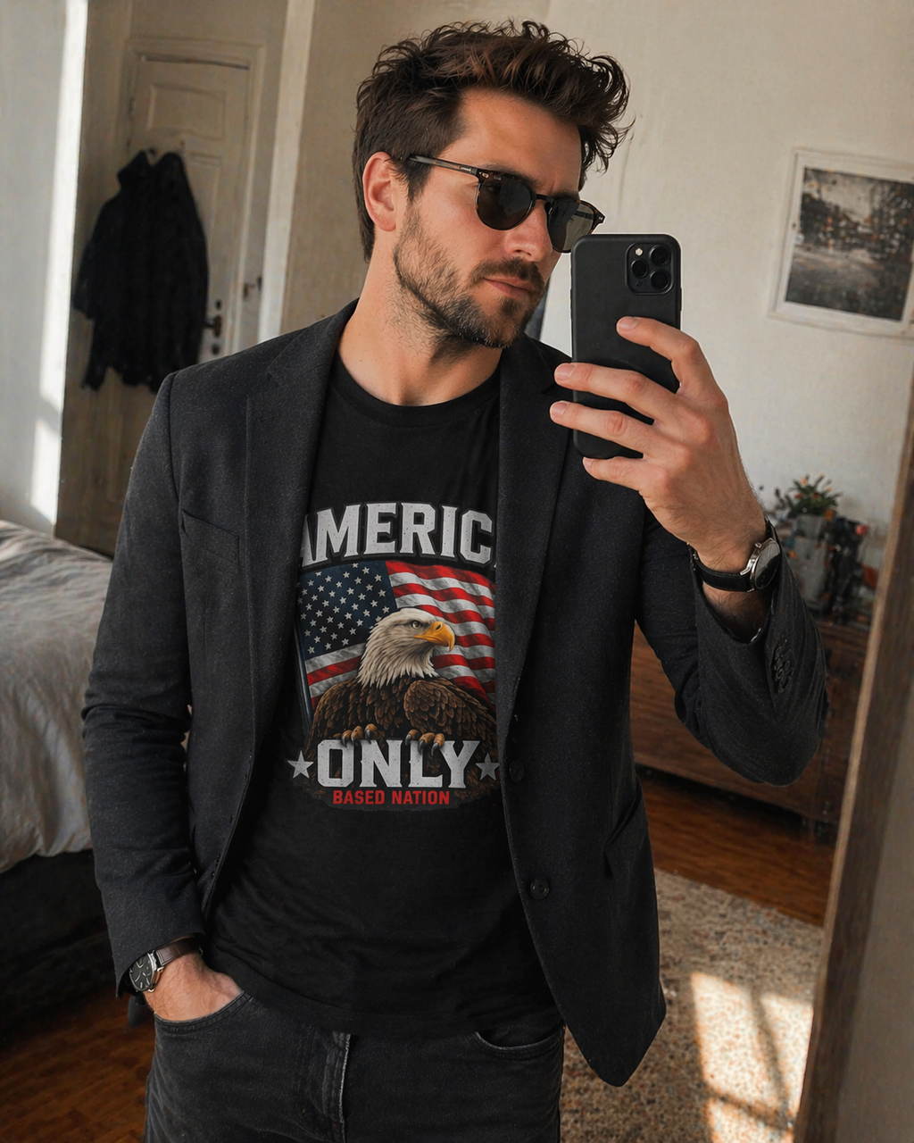 Model showing America Only tee